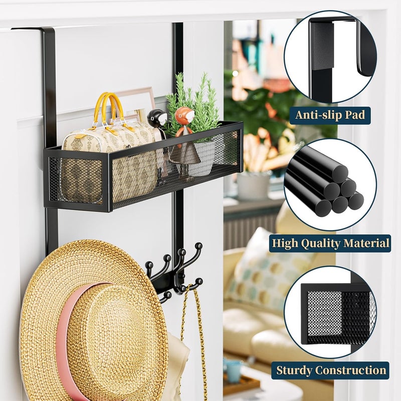 Consumest Over The Door Hooks Organizer - Over Door Hanger with 16 Hooks & 2 Baskets for Hanging Coat, Clothing, Towel, Back Storage for Bathroom, Closet, College Dorm, Black - Image 5